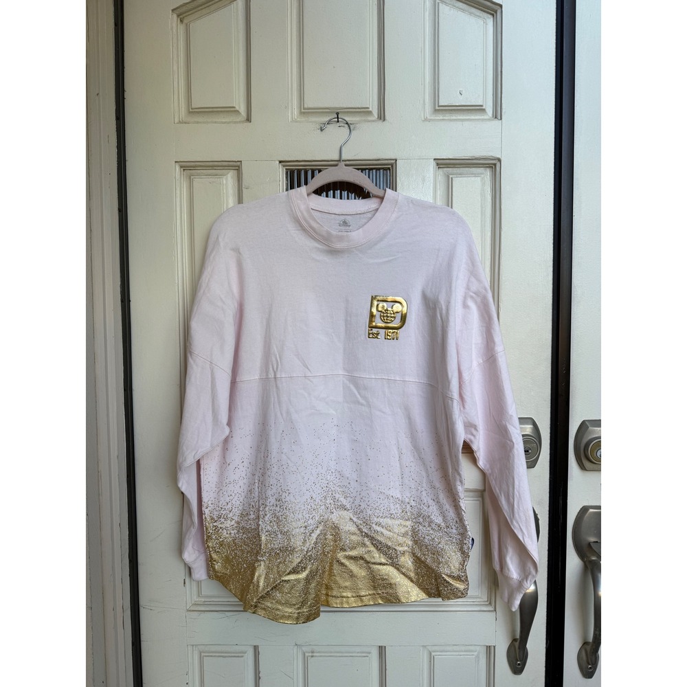 Disney World Spirit Jersey Pink Gold Ombré Puff Print Long Sleeve Top Size Small